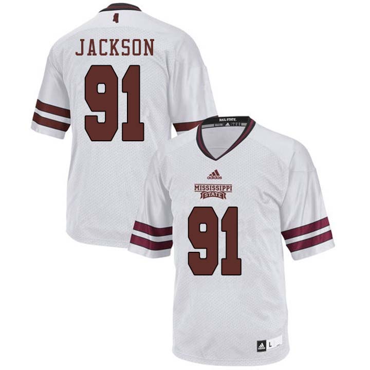 Men #91 James Jackson Mississippi State Bulldogs College Football Jerseys Sale-White